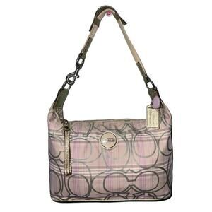 Coach Signature Monogram Nylon Stripe Plaid Hobo Bag F17209